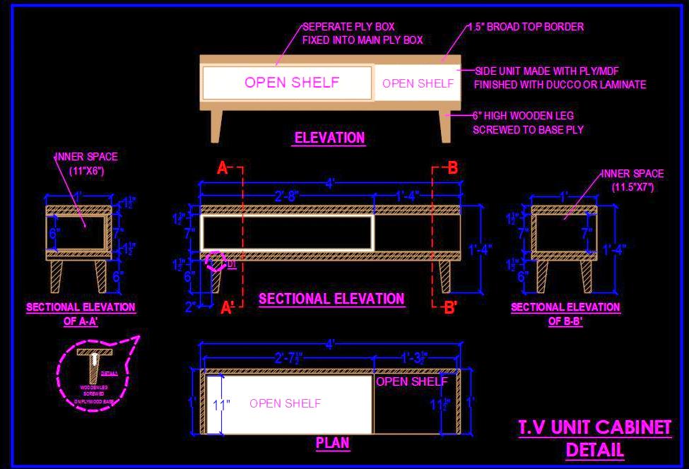 Modern TV Unit CAD DWG Detail